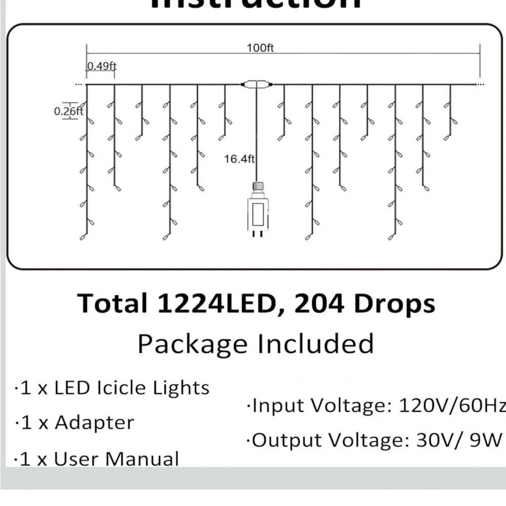 Outdoor Christmas Icicle Lights | 1224 LED | 100 ft | New